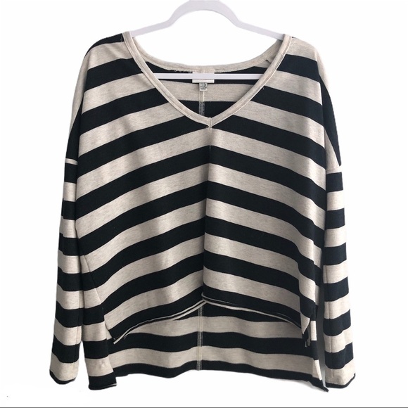 Amuse‎ Society Black V-Neck Striped Long Sleeve Top - Picture 2 of 10